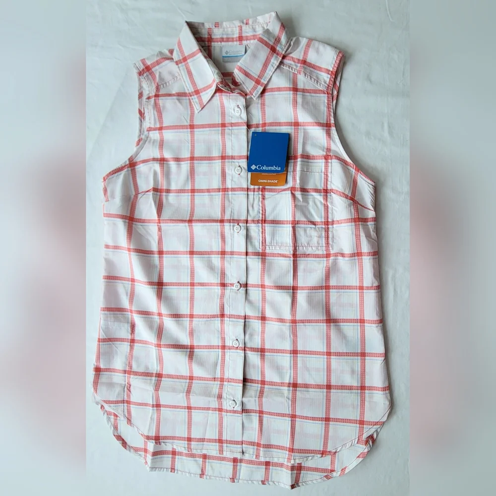 COLUMBIA Anytime Lite Sleeveless Shirt - Pink Windowpane - Size S (NWT) - Picture 10 of 16